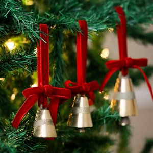 Christmas Tree Bell Ornaments Brass Holiday Decor – 3 Piece Set, Small / Medium / Large Variants