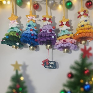 Crochet Christmas Tree Ornament with Bell: Personalized Wood Plaque