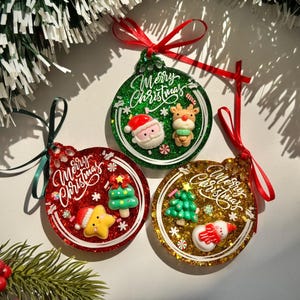 Handmade Christmas Ornaments: Resin Santa, Reindeer, Snowman Decor (7x6cm)
